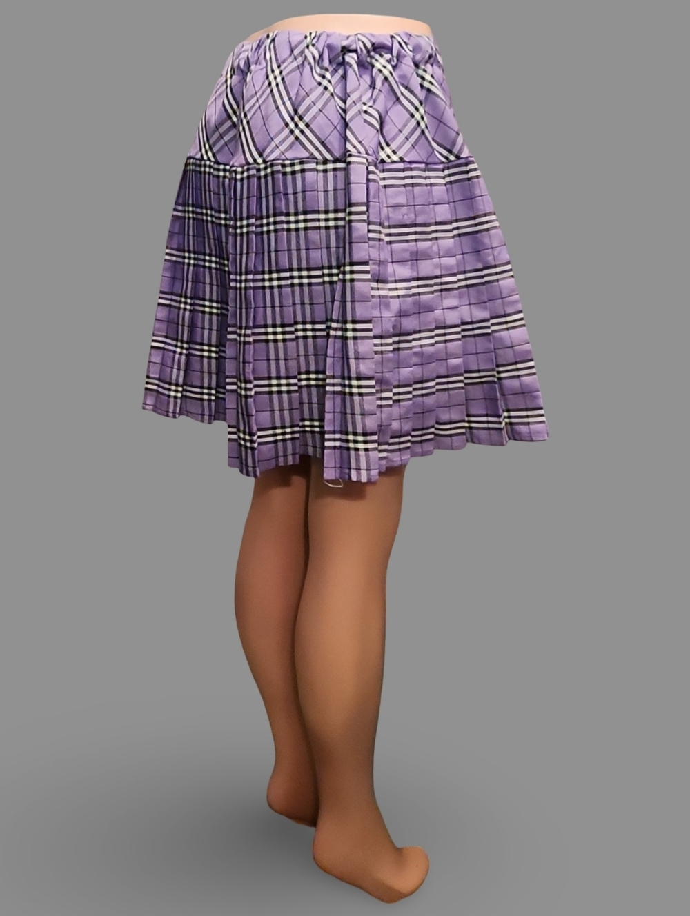 Women's Purple Plaid Pleated Knee Skirt Twill Pull On Casual Preppy - Picture 9 of 10